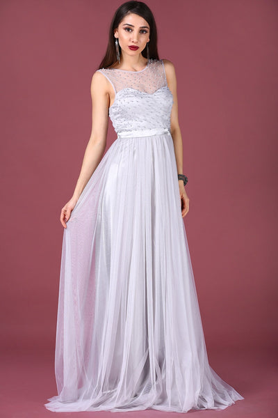  Pearl embroidered gray evening dress 