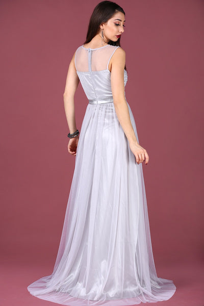  Pearl embroidered gray evening dress 