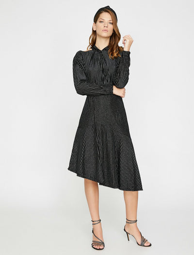 15121 black striped asymmetric dress