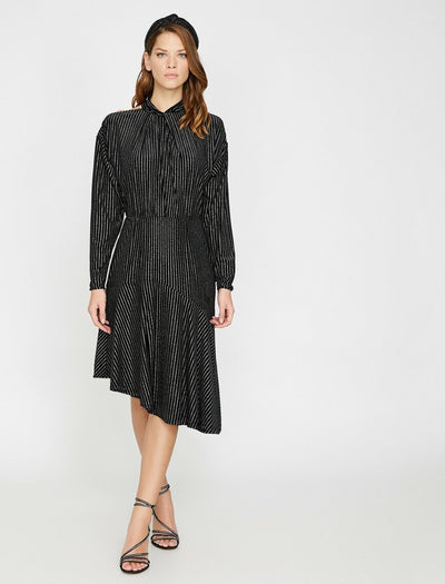 15121 black striped asymmetric dress