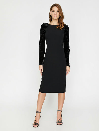 15123 black velvet sleeves cutout dress