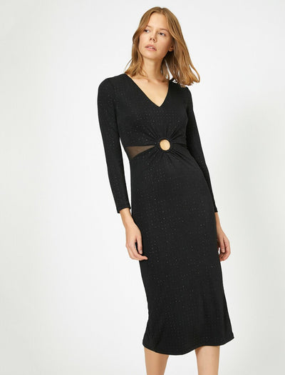 15145 black shimmer midi dress