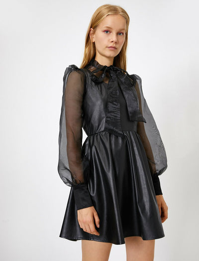 15151 black sleeveless leather look dress