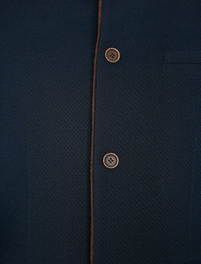 17517 Navy Button Detailed High Collar Jacket