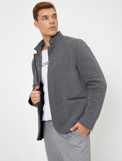 17518 Grey Zipper Detailed Jacket