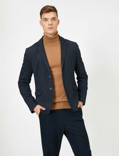 17496 Navy Button Detailed Blazer Jacket