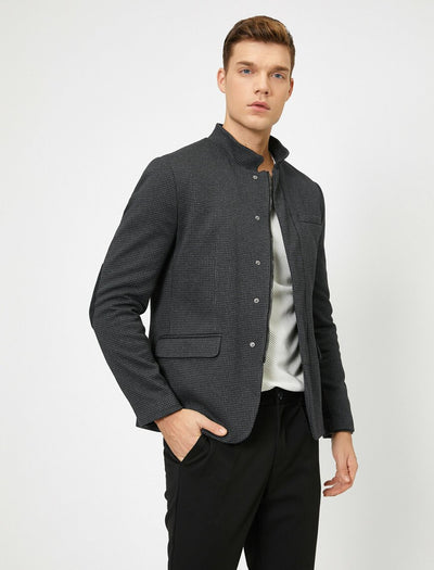 17481 Anthracite Zipper Detailed High Collar Jacket