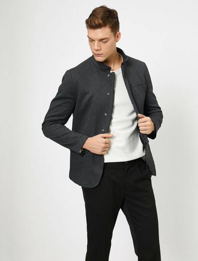 17481 Anthracite Zipper Detailed High Collar Jacket