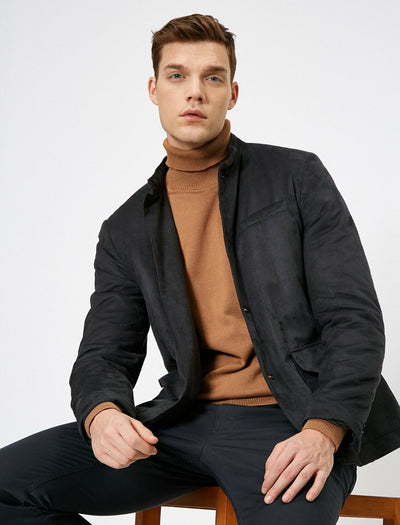 17499 Anthracite Suede Look High Collar Jacket