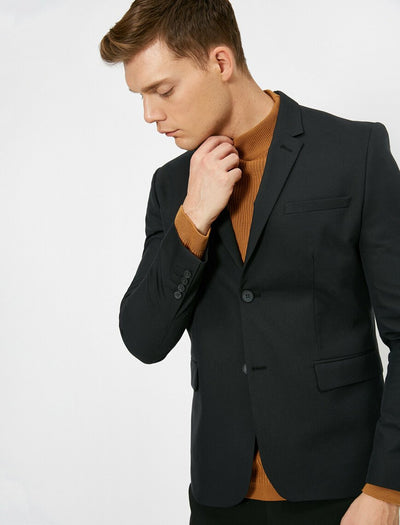 17543 Black Button Detailed Jacket