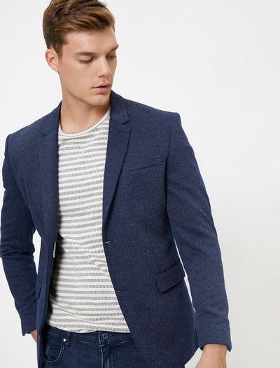 17489 Navy Button Detailed Blazer Jacket