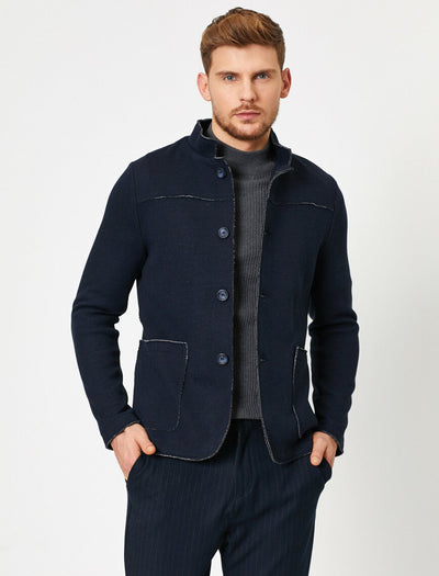 17521 Navy Button Detailed Jacket