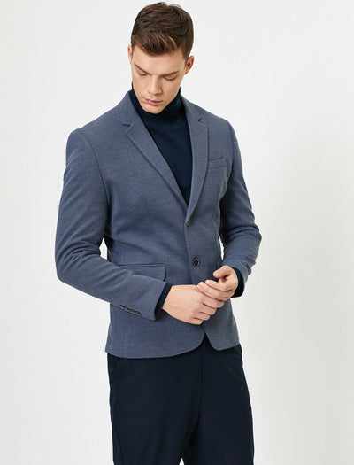 17544 Blue Button Detailed Jacket