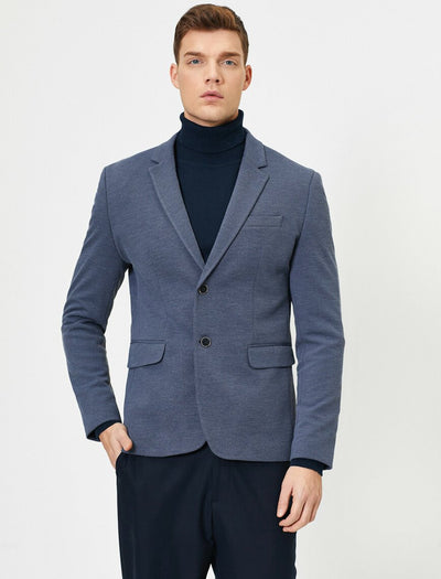 17544 Blue Button Detailed Jacket