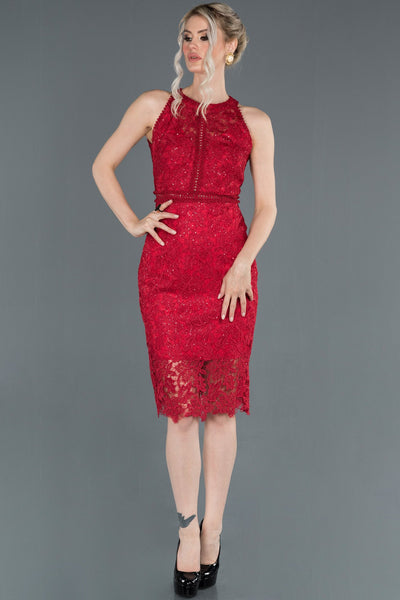  Red Short Lace Invitation Dress ABK759 