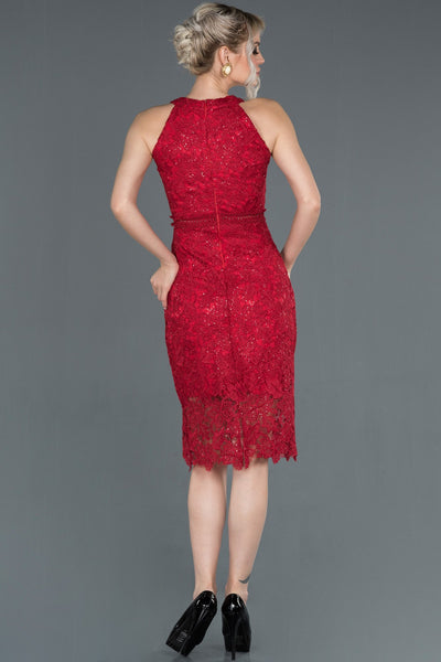  Red Short Lace Invitation Dress ABK759 