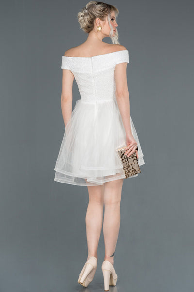 16980 ecru off shoulder shimmer tulle skirt dress