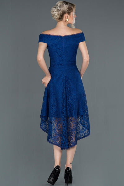  Sax Blue Front Short Back Long Boat Neck Graduation Dress ABO018 