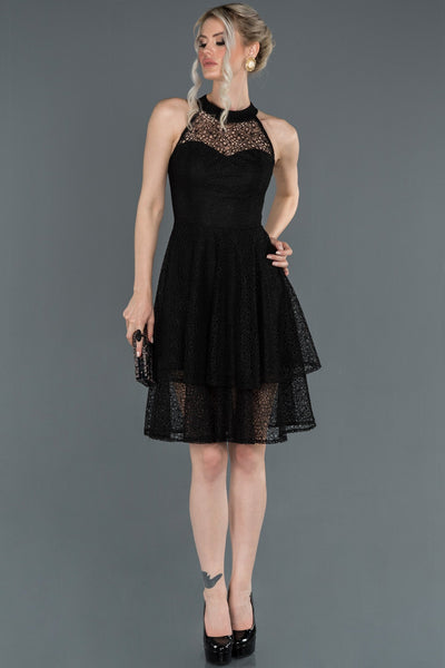 17031 black embroidered lace tiered dress