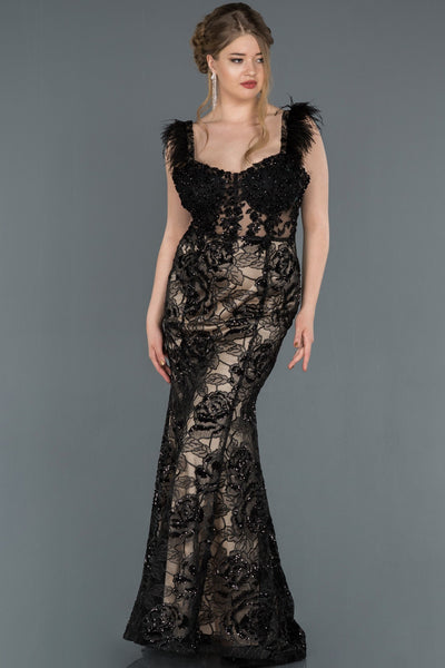 16980 black mink embroidered sequined tulle dress