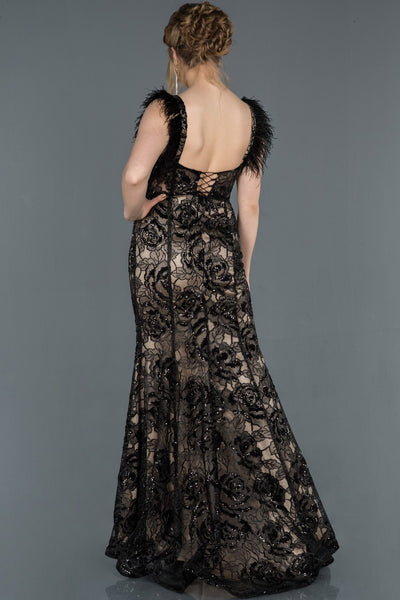 16980 black mink embroidered sequined tulle dress