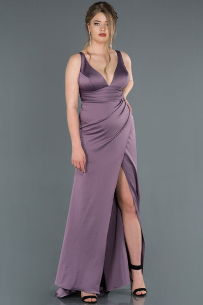  Lavender Leg And Chest Decollete Satin Evening Dress ABU1255 