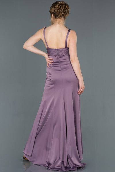  Lavender Leg And Chest Decollete Satin Evening Dress ABU1255 
