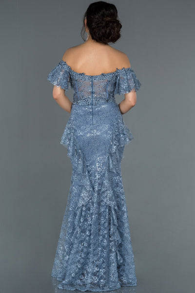 17028 blue transparent corset strapless lace dress