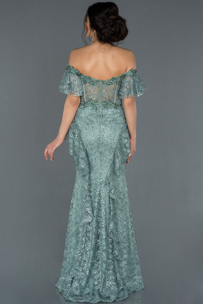 17029 mint green transparent corset strapless lace dress