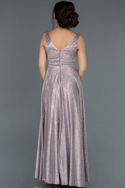 17038 dust pink shimmer waist detail dress