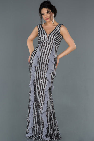 16999 grey sequined chiffon detail dress