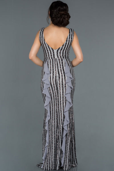 16999 grey sequined chiffon detail dress