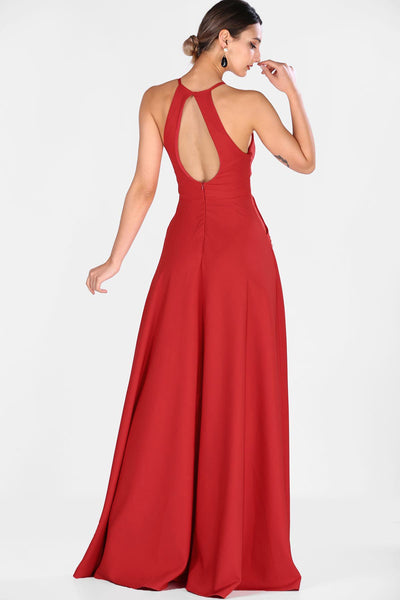  Pearled red women evening dress 