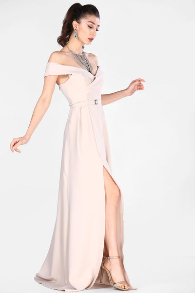 Cream women evening dress 