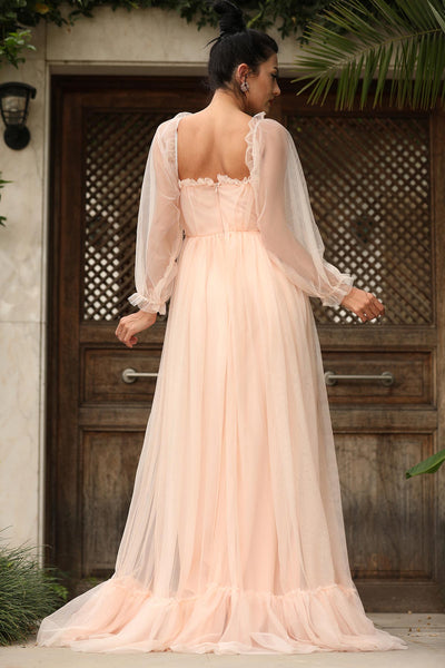  Boat collar salmon women evening dress 