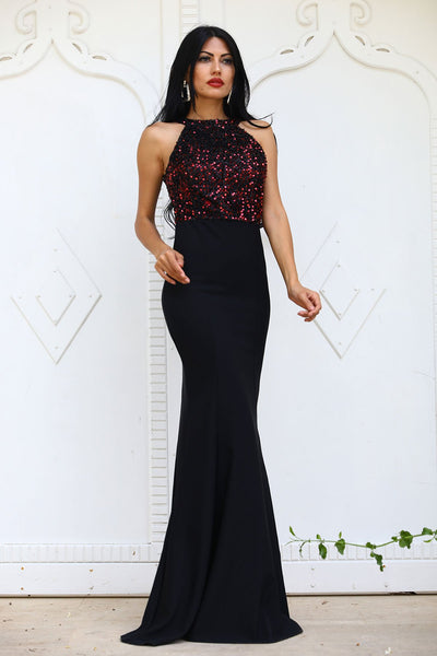  Red women black women fish model evening dress 