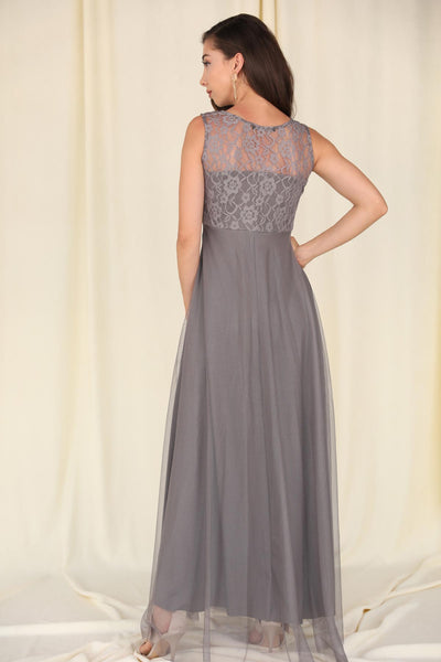  Tulle gray women evening dress 