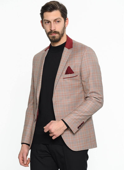 2862 Burgundy Wool Blend Check Blazer For Men men's jacket South Africa
