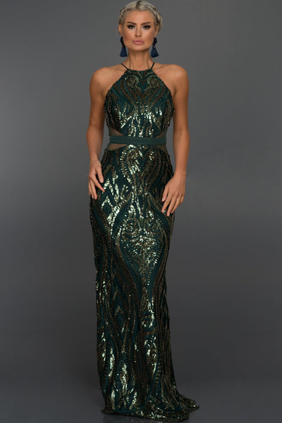  Emerald Green Sequined Sleeveless Fish Evening Dress ABU759 