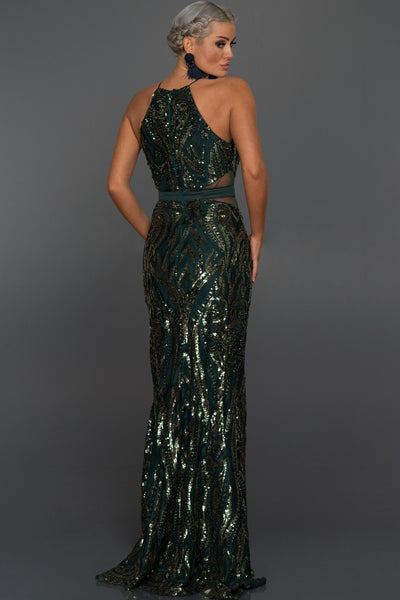  Emerald Green Sequined Sleeveless Fish Evening Dress ABU759 