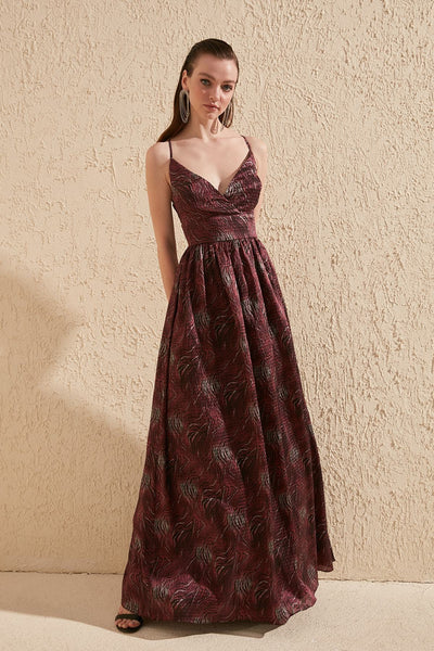 16446 bordeaux self patterned strap dress
