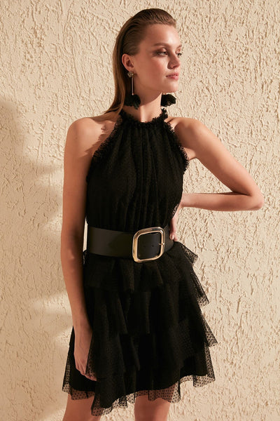 16412 black tiered tulle dress