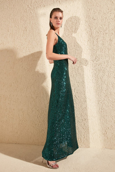 16439 green sequined strap dress