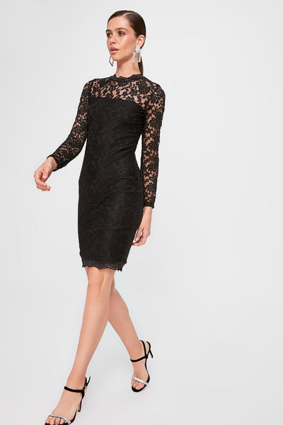 17599 Black Long Sleeve Lace Dress