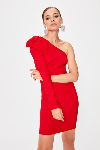  Red Shoulder Detailed Dress TPRAW20EL0873 