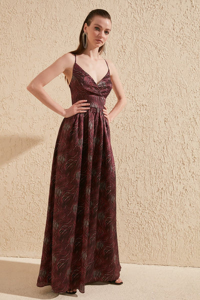 16446 bordeaux self patterned strap dress