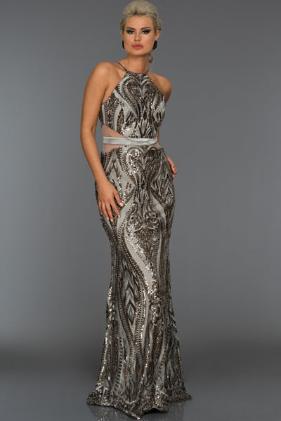  Grey Sequined Sleeveless Fish Evening Dress ABU759 