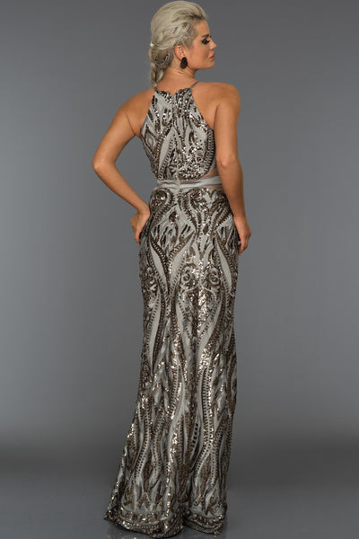  Grey Sequined Sleeveless Fish Evening Dress ABU759 