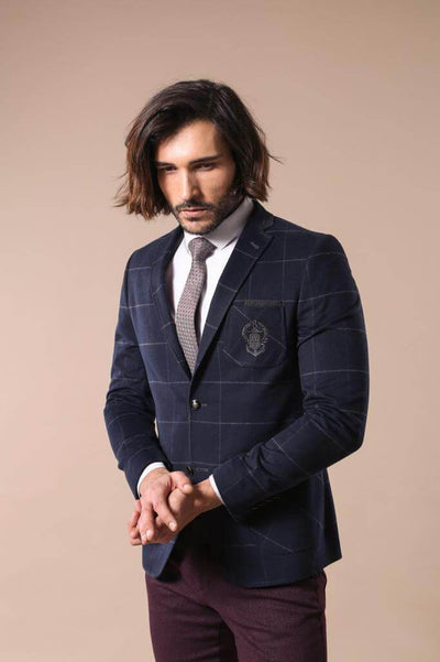 4655 Navy Blue Plaid Cashmere Blazer men's jacket South Africa