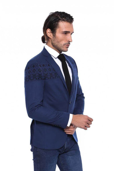 4685 Indigo Patterned Cashmere Blazer men's jacket South Africa